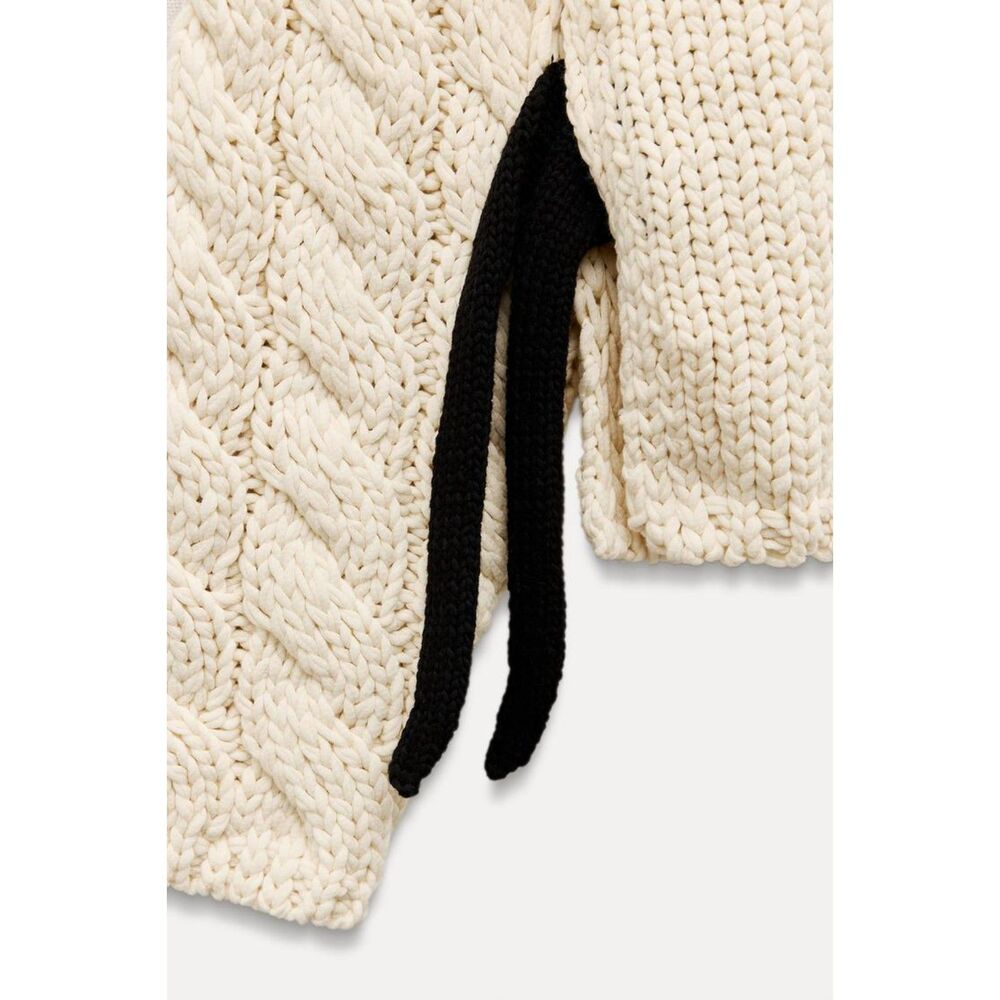 Cream Zara Side Vents Ties Chunky Knit Long Sleeve Pullover Sweater (NWT) - Picture 2 of 10